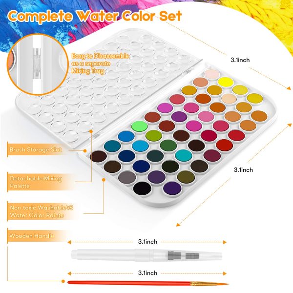 Taotree Valentines Day Gifts for Kids Adults, Easter Basket Stuffers, 48 Colors Watercolor Paint Set, Art Supplies Drawing Kit Painting Supplies Brush, Gifts for Teens Girls Boys Artists