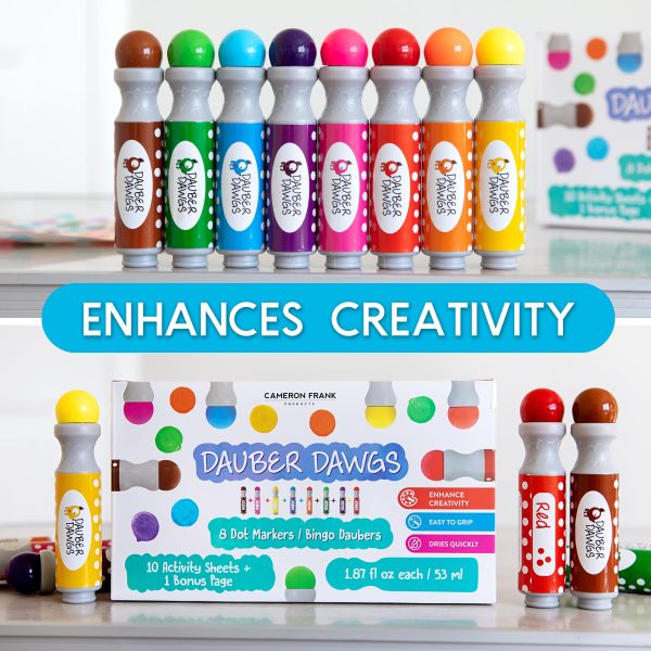 Dauber Dawgs Washable Dot Markers for Toddlers - Bingo Markers for Dot Art w/ PDF Activity Books, Dot Paints Washable for Kids, Bingo Dabbers Dotters & Dobbers, Holiday Gifts Daubers, Dot Painting