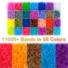 INSCRAFT Rubber Band Refill Kit, Over 11000 Rubber Bands, 28 Colors with Container, 600 Clips, 200 Beads, 52 ABC Beads, Premium Bracelet Making Refill Kit for Girls Kids
