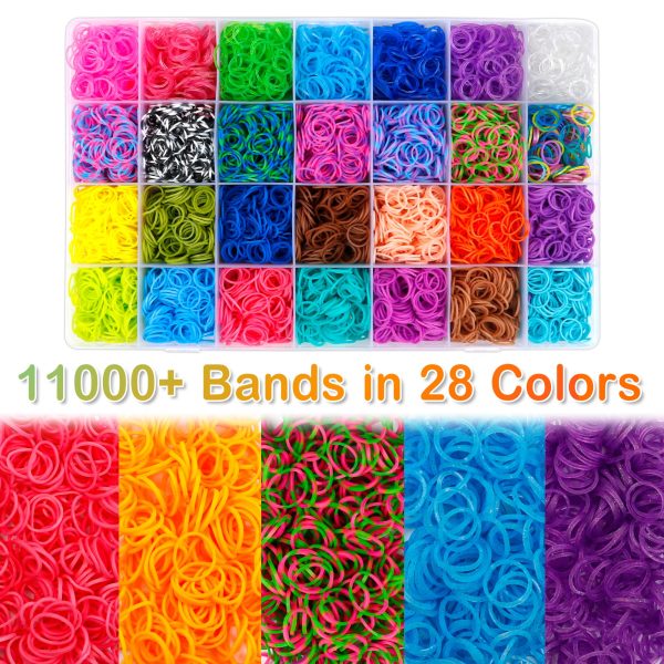 INSCRAFT Rubber Band Refill Kit, Over 11000 Rubber Bands, 28 Colors with Container, 600 Clips, 200 Beads, 52 ABC Beads, Premium Bracelet Making Refill Kit for Girls Kids