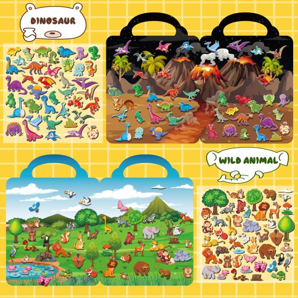 Kalysky 6Set Puffy Sticker Books for Kids 2-4, 3D Reusable Stickers Books for Toddlers 1-3,2-4,Farm+Animal+Dinosaurs+Ocean World+Space+Vehicle