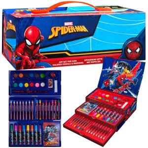 Marvel Art Case for Kids with Colored Pencils Markers Crayons Watercolors Drawing Supplies Travel Art Kit Gifts for Kids (Multicolor Spiderman)
