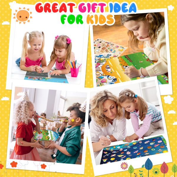 Kalysky 6Set Puffy Sticker Books for Kids 2-4, 3D Reusable Stickers Books for Toddlers 1-3,2-4,Farm+Animal+Dinosaurs+Ocean World+Space+Vehicle